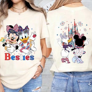 2 Side Minnie Daisy Happy 4th of July T-shirt, Disneyland Bestie Shirt, Happy Independence Day 2026 Matching Tee, Birthday Girl Shirt image 2