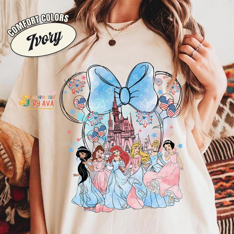Disneyland Princess Happy Independence Day Shirt, Disneyland Castle US Flag Freedom 4th of July Shirt, Disneyland Family 250 Years Shirts image 1
