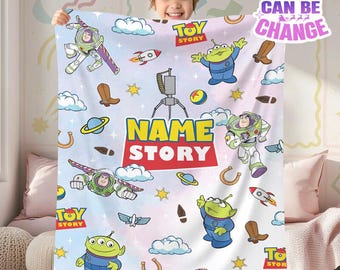 Personalized Toy Story Buzz Lightyear Aliens Fleece Blanket, Toy Story Land Blanket, Toy Story Blanket for Bed Couch Sofa, Gift For Boy