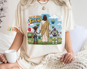 Camiseta "Jesús, tienes un amigo en mí", camiseta cristiana de Toy Story, camiseta de fe y amistad, camiseta de dibujos animados de Jesús, regalo cristiano, camiseta divertida de fe.