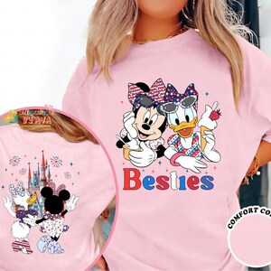 2 Side Minnie Daisy Happy 4th of July T-shirt, Disneyland Bestie Shirt, Happy Independence Day 2026 Matching Tee, Birthday Girl Shirt image 3