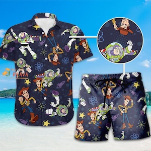 Toy Story Woody And Buzz Lightyear Hawaiian Shirt, Disneyland Toy Story Button Up Shirt, Summer Beach Outfit, Disneyland Summer Vacation Bild 1