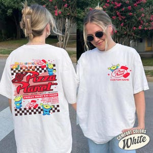 Two-sided Disneyland Pixar Toy Story Aliens Pizza Planet Shirt, Funny Disneyland Pizza shirt, Disneyworld Shirt, Disneyland Trip Shirt image 2