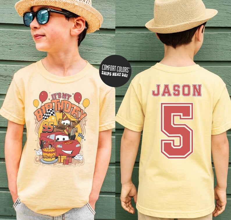 Personalized Disneyland Cars Birthday Boy Shirt, Lightning McQueen Birthday Shirt, Family Matching Shirt, Racing Car Birthday Boy Shirt image 4