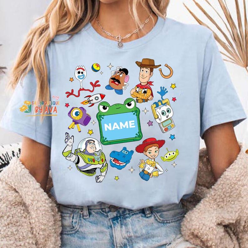 Comfort Colors Personalize Toy Story 5 Movie Shirt, Stranger Things Shirt, Lilypad Buzz Lightyear Woody Jessie Tee image 4