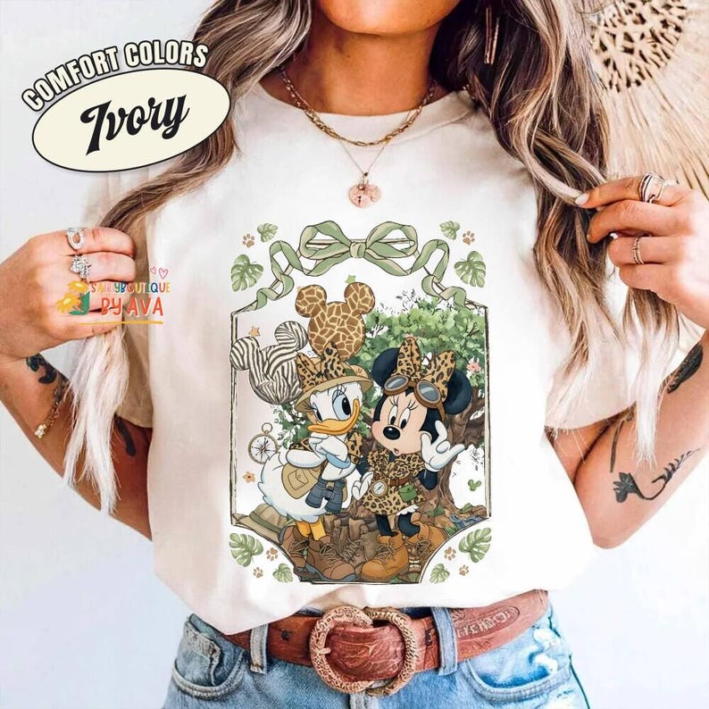 Retro Comfort Colors® Minnie Daisy Safari Leopard Shirt, Animal Kingdom Leopard Besties Tee, Lets Get Wild WDW Matching Family Trip 2026 Te image 6