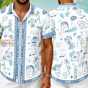 Toy Story Hawaiian Shirt, Lilypad Woody Buzz Jessie Aloha Shirt,Toy Story Button Up Shirt, Summer Beach Outfit, Disneyland Summer Vacation image 3
