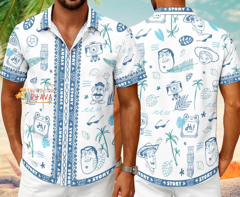Toy Story Hawaiian Shirt, Lilypad Woody Buzz Jessie Aloha Shirt,Toy Story Button Up Shirt, Summer Beach Outfit, Disneyland Summer Vacation image 3