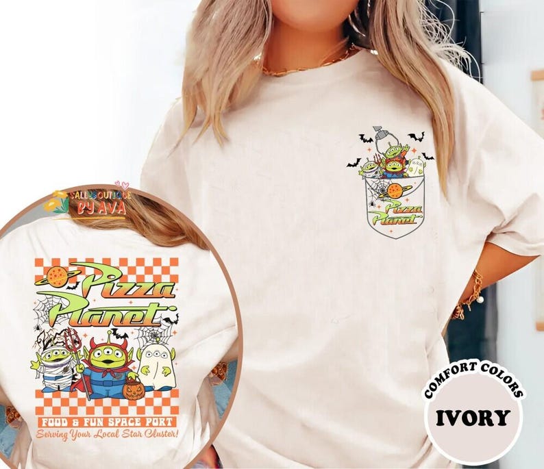 Toy Story Pizza Planet Shirt, Spooky Alien Halloween Tee 2026, Comfort Colors Disneyland Top, Space Port Graphic Shirt image 6