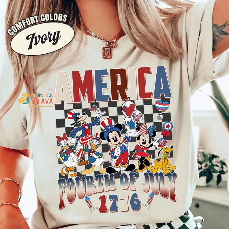 Mickey & Friends Checkered Disneyland Happy 4th of July Shirt, Disneyland Happy 4th of July Shirt, Happy Patriotic Day 1976 Tee Memorial Day afbeelding 4