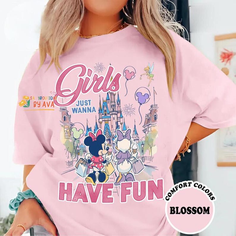 Disneyland Castle Girls Just Wanna Have Fun Trip shirt, Minnie Daisy Summer Shirt, Disneyland Besties Tee, Disneyworld Vacation, Summer Gift image 3