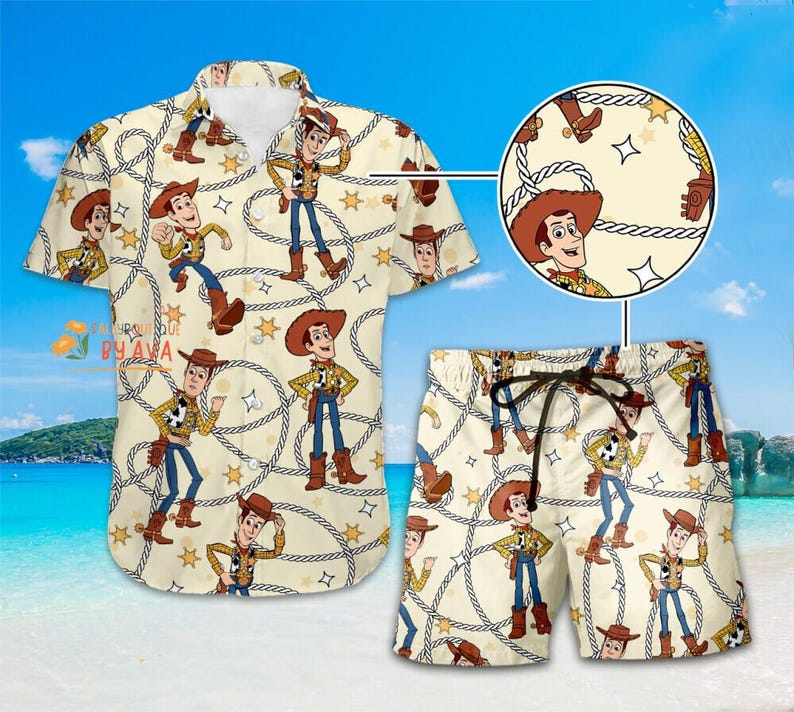 Hawaiian Shirt Toy Story Woody Cowboy Button Up Shirt, Woody Toy Story Hawaiian Shirt, Summer Beach Outfit, Disneyland Summer Vacation image 1