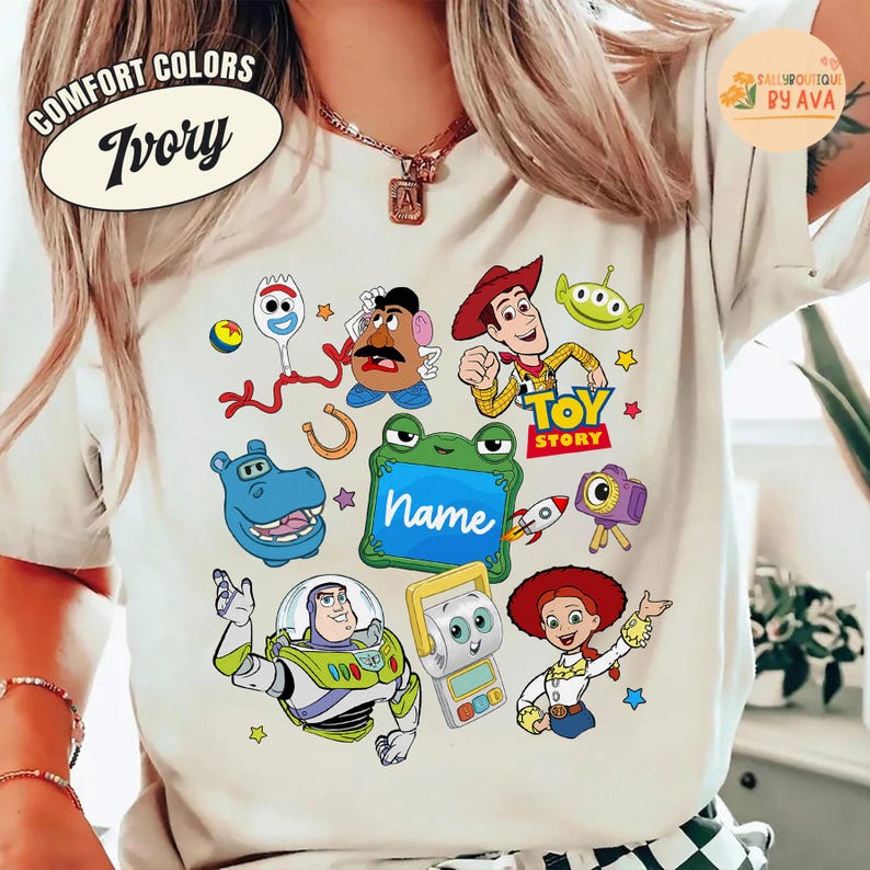Custom Name Toy Story 5 Movie Shirt, Lilypad Buzz Lightyear Woody Jessie Toy Story Land You've Got a Friend In Me Adult & Kids Shirt image 5
