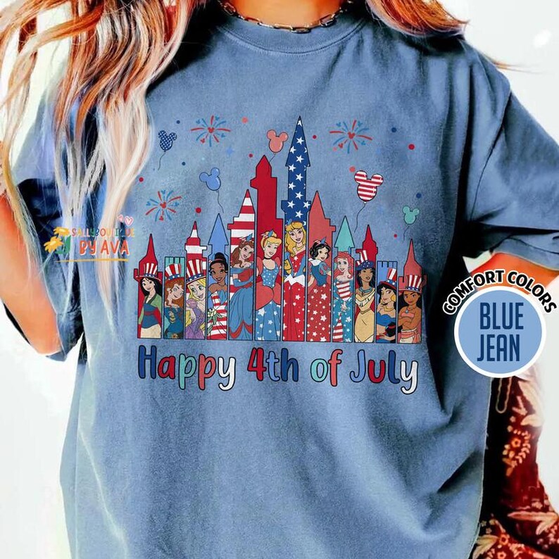 Happy 4th of July Disneyland Princess Castle Shirt, Disneyland Family American Flag USA Patriotic, Red White and Blue Disneyland Girl Trip 画像 3