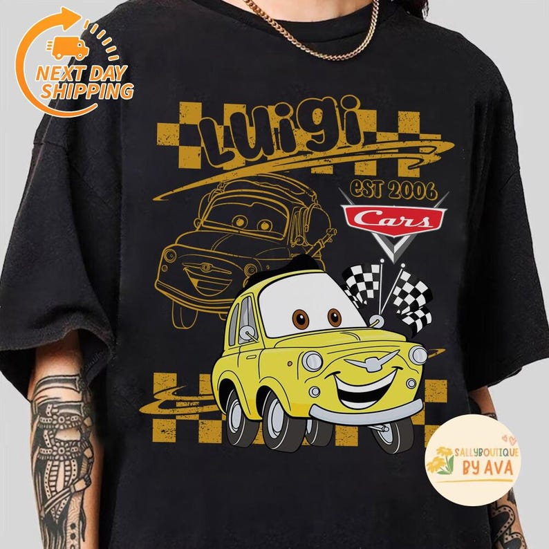 Retro Disneyland Cars Shirt, Checkered Lightning McQueen Cars Sally Tow Mater Shirt, Disneyland Group Matching Trip Shirts, Family Matching image 6