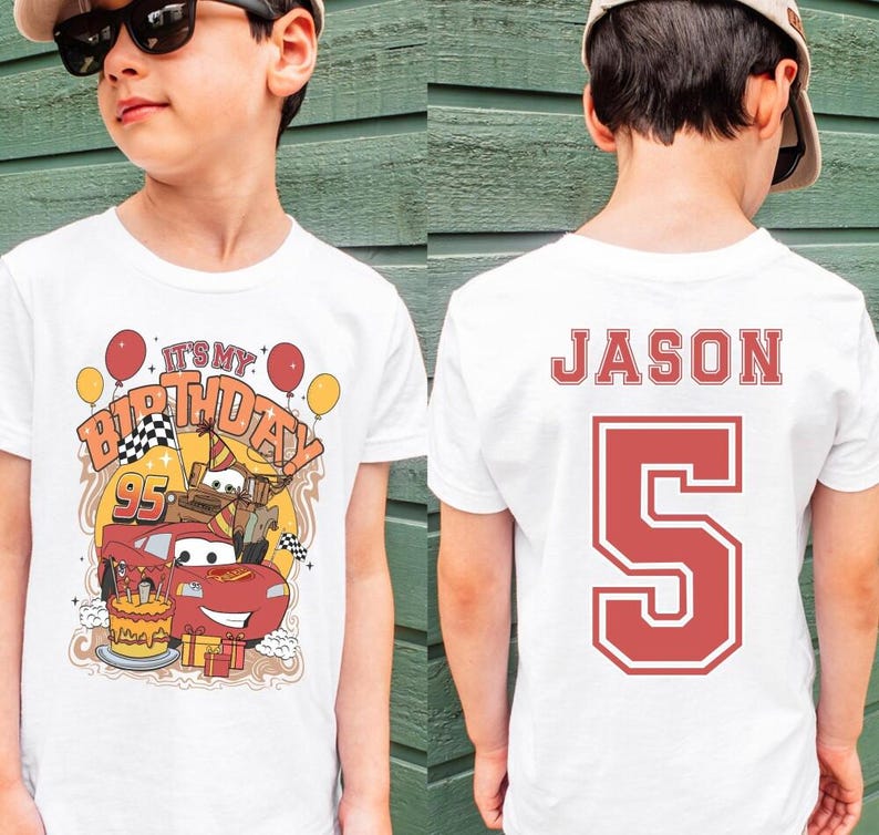Personalized Disneyland Cars Birthday Boy Shirt, Lightning McQueen Birthday Shirt, Family Matching Shirt, Racing Car Birthday Boy Shirt image 3