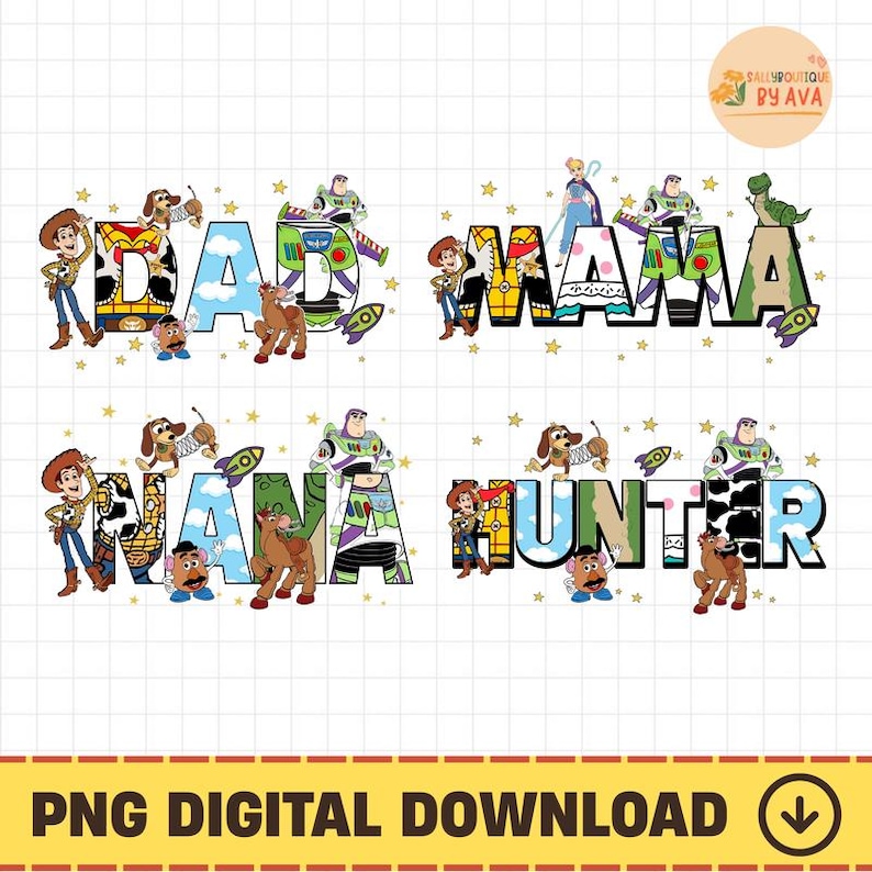 Custom Name Toy Story Family Matching PNG, Disneyland Mom Dad, Buzz Lightyear Woody Disneyland Trip PNG, Birthday Family Digital Download image 1