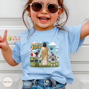 Jesus You've Got A Friend In Me Shirt, Christian Toy Story Tee, Faith Friendship Shirt, Jesus Cartoon Tee, Christian Gift, Funny Faith Shirt immagine 1