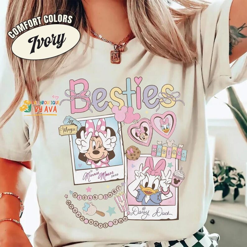 Retro Disneyland With My Bestie Shirt, Minnie Mouse and Daisy Duck Coquette Bow Shirt, Best Friends Disneyland Matching Tee, BFF Girls Trip image 2