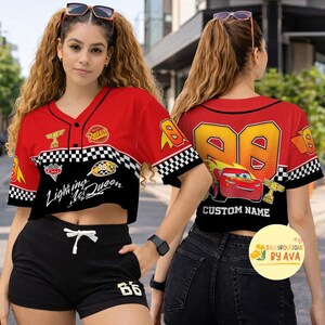 Personalized Disneyland Cars Baseball Jersey,Lightning McQueen Crop Top Baseball Jersey,Disneyland Cars Birthday Gift, Gift For Her and Him image 6