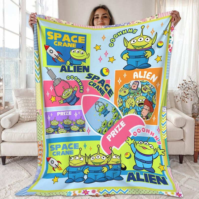 Disneyland Toy Story Aliens Blanket, Aliens Toy Story Pizza Planet Blanket, Woody Buzz Lightyear Jessie Toy Story, Gift for Boy or Girl image 1