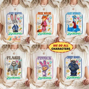 Personalized Disneyland Zootopia All Characters Group Shirts, Judy Hopps Nick Wilde Birthday T-Shirt, Disneyland Family Matching Birthday image 1