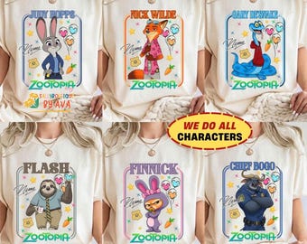 Personalized Disneyland Zootopia All Characters Group Shirts, Judy Hopps Nick Wilde Birthday T-Shirt, Disneyland Family Matching Birthday