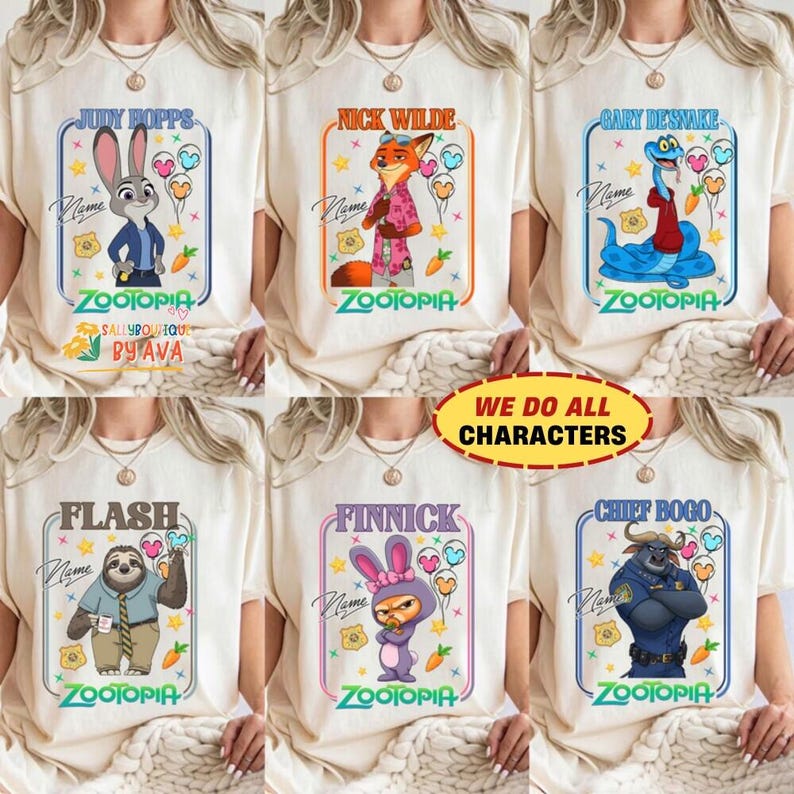 Personalized Disneyland Zootopia All Characters Group Shirts, Judy Hopps Nick Wilde Birthday T-Shirt, Disneyland Family Matching Birthday image 1