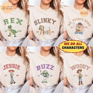 Camiseta retro de Toy Story con colores cómodos, camisetas familiares a juego de Disneyland, camisetas grupales de Disneyland, Toy Story Woody Buzz Jessie Alien Birthday imagen 3