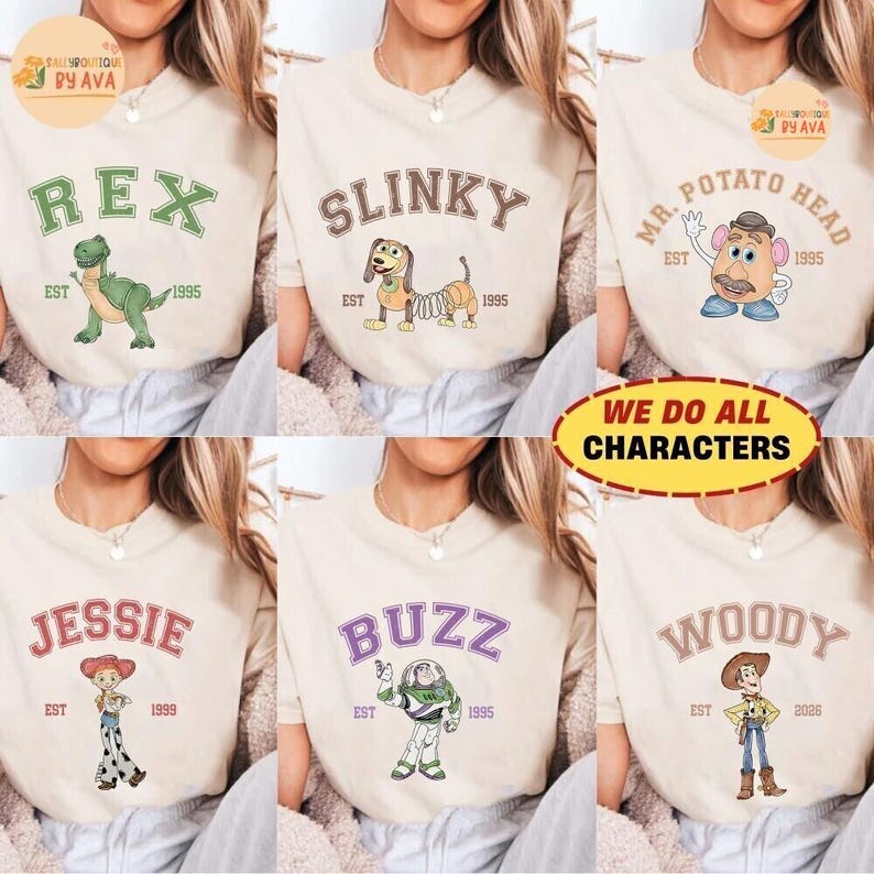 Camiseta retro de Toy Story con colores cómodos, camisetas familiares a juego de Disneyland, camisetas grupales de Disneyland, Toy Story Woody Buzz Jessie Alien Birthday imagen 3