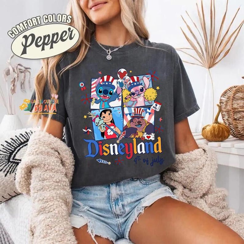 Disneyland Balloons Lilo and Stitch 4th of July Shirt, Lilo and Stitch 4th of July Independence Day Gift, America USA Summer Tshirts Bild 2