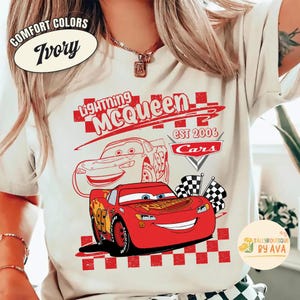 Retro Disneyland Cars Shirt, Checkered Lightning McQueen Cars Sally Tow Mater Shirt, Disneyland Group Matching Trip Shirts, Family Matching image 4