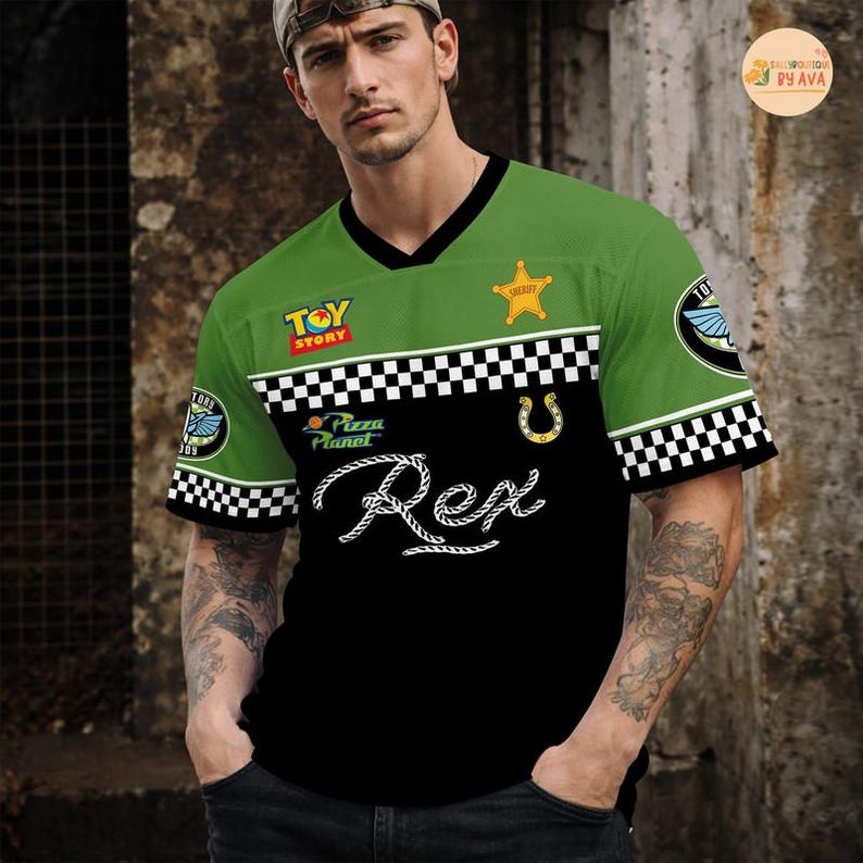 Custom Disneyland Toy Story Rex Football Jersey, Croptop Football Jersey, Disneyland Shirt, Disneyland Birthday Gift for Kids image 2
