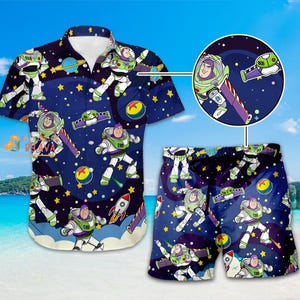 Buzz Lightyear Space Ranger Hawaiian Shirt, Disneyland Pixar Toy Story Button Up Shirt, Toy Story Disneyland Summer Vacation image 1
