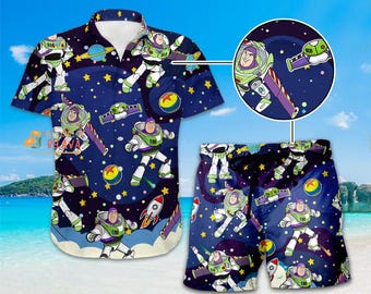 Camisa hawaiana de Buzz Lightyear, guardián espacial, camisa abotonada de Toy Story de Disneyland Pixar, vacaciones de verano de Toy Story en Disneyland