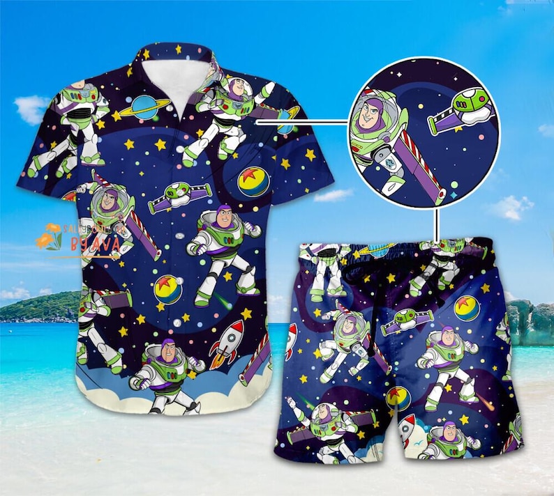 Buzz Lightyear Space Ranger Hawaiian Shirt, Disneyland Pixar Toy Story Button Up Shirt, Toy Story Disneyland Summer Vacation image 1