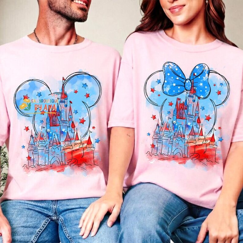 Watercolor Disneyland Castle 4th of July Shirt, Merica Disneyland Shirt, 4th of July Mickey Minnie Shirt, Independence Day 2026 Matching Tee image 4