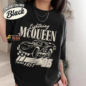 Retro Cars Matching Comfort Colors Shirt, Lightning McQueen and Sally Couple Shirt, McQueen Shirt, Disney Couple Shirt, Radiator Springs Tee image 3