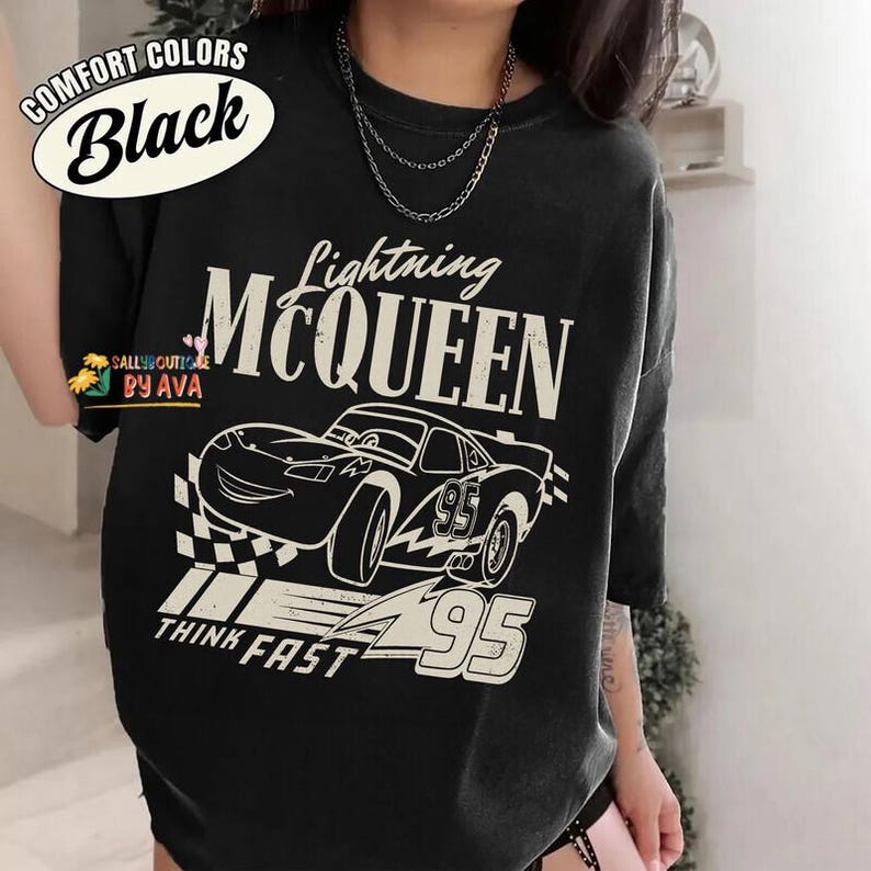 Retro Cars Matching Comfort Colors Shirt, Lightning McQueen and Sally Couple Shirt, McQueen Shirt, Disney Couple Shirt, Radiator Springs Tee image 3
