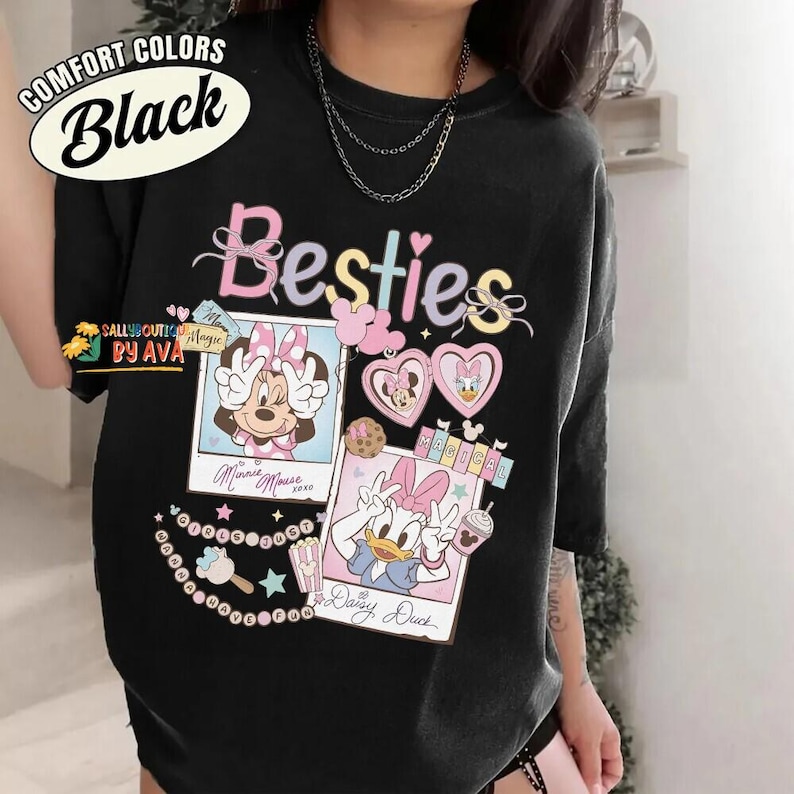 Retro Disneyland With My Bestie Shirt, Minnie Mouse and Daisy Duck Coquette Bow Shirt, Best Friends Disneyland Matching Tee, BFF Girls Trip image 6