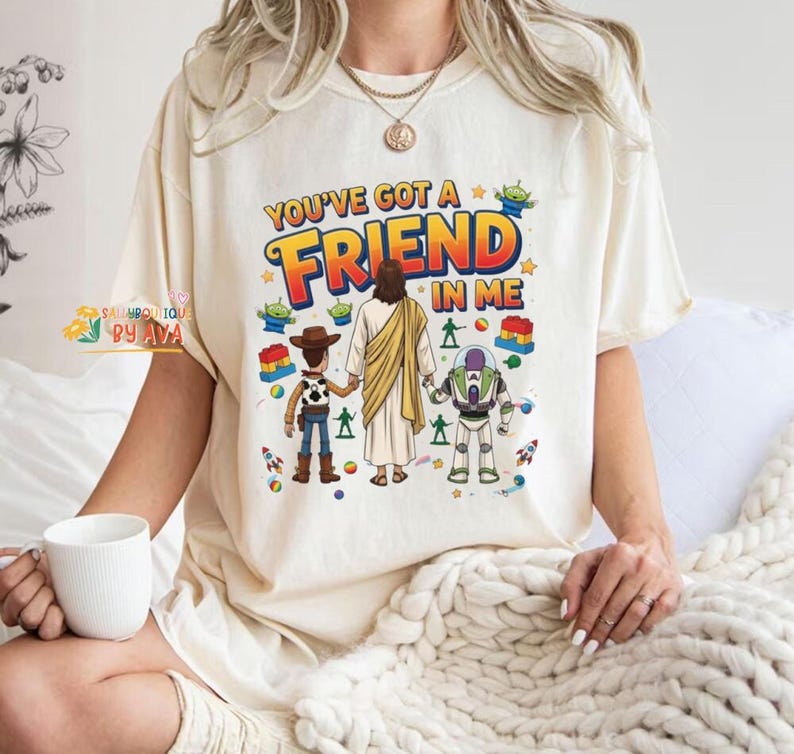 Jesus You've Got A Friend In Me Shirt, Jesus Toy Story T Shirt, Christian Cartoon Shirt, Faith Friendship Shirt, Disneyland Jesus Tee image 2