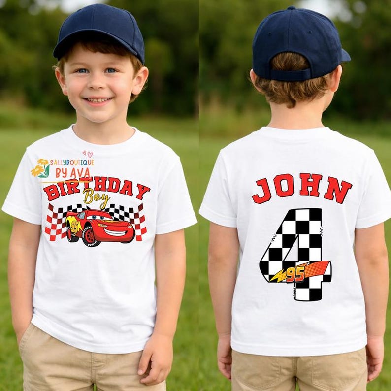 Personalized Disneyland Cars Birthday Shirt, McQueen Birthday Boy Tee, Pixar Pit Crew, Lightning Birthday Family, Racing Car Birthday Trip 画像 2
