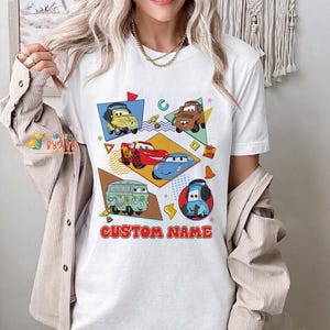 Custom Name Cars Characters Shirt, Personalized Lightning McQueen, Tow Mater, Doc Hudson Tee, Custom Boy Shirt, Disneyland Family Matching image 2