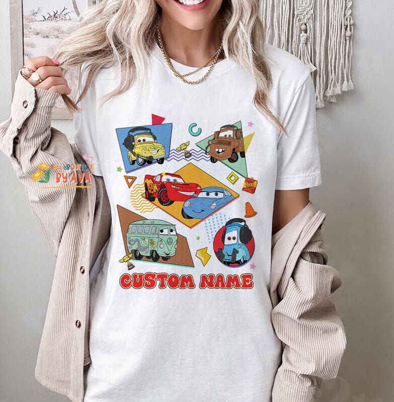 Custom Name Cars Characters Shirt, Personalized Lightning McQueen, Tow Mater, Doc Hudson Tee, Custom Boy Shirt, Disneyland Family Matching image 2