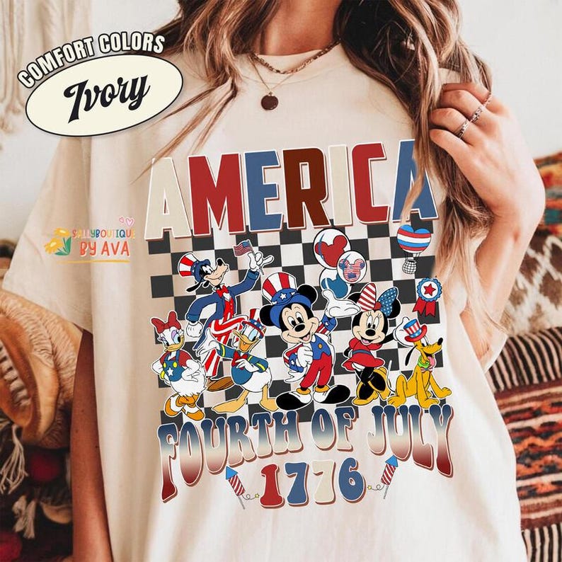 Mickey & Friends Checkered Disneyland Happy 4th of July Shirt, Disneyland Happy 4th of July Shirt, Happy Patriotic Day 1976 Tee Memorial Day afbeelding 3
