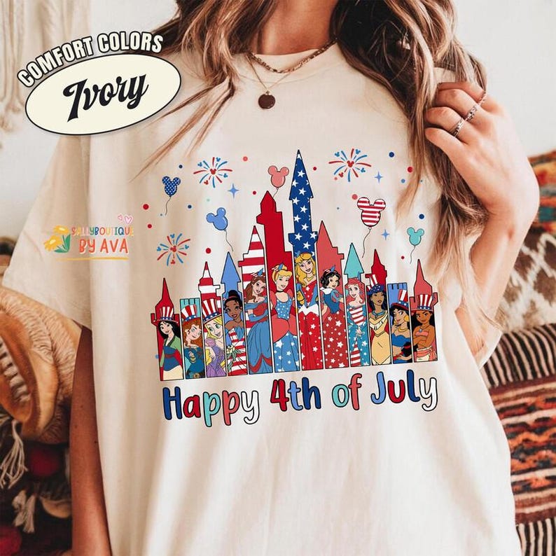 Happy 4th of July Disneyland Princess Castle Shirt, Disneyland Family American Flag USA Patriotic, Red White and Blue Disneyland Girl Trip 画像 1