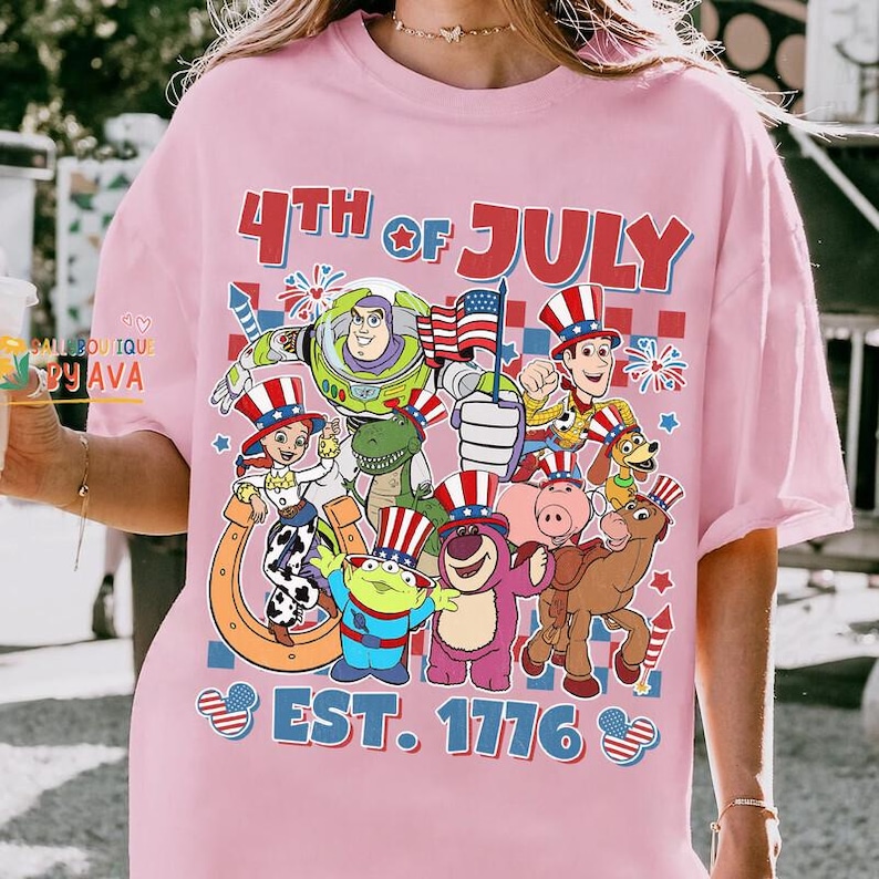 Chemise rétro Toy Story 4 juillet, chemise Toy Story USA 250e anniversaire, chemise Pixar Toy Story 4 juillet, fête de l'indépendance de Disneyland image 3