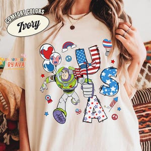 Chemise personnalisée tous les personnages de Toy Story 4 juillet, chemise assortie famille patriotique Disneyland, chemise 250e anniversaire des États-Unis, jour de l'indépendance image 2