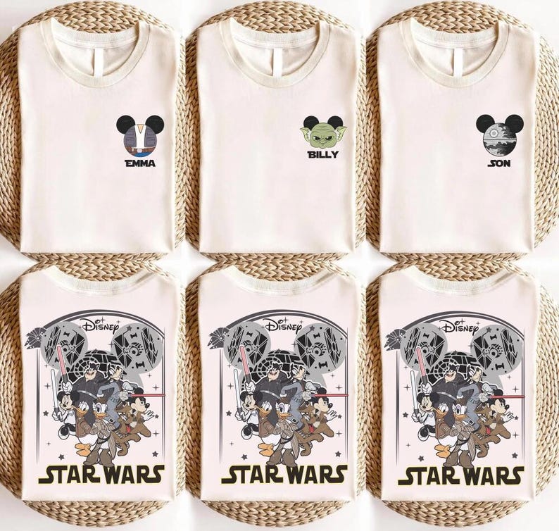 Camiseta de Star Wars con nombre personalizado, camiseta personalizada de Mickey y sus amigos de Disneyland, camiseta del 4 de mayo, viaje a Disneyland 2026, camiseta familiar a juego imagen 1