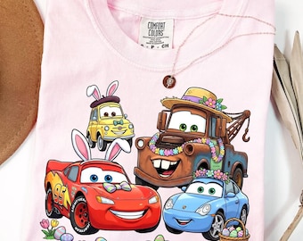 Disneyland Cars Easter Shirt, Lightning McQueen Mater Bunny Tee, Pixar Spring Egg Hunt Graphic Top, Comfort Colors, Easter Eggs Trip Tee